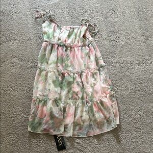 Kiss Floral Kids Dress with Pink and Green Hues